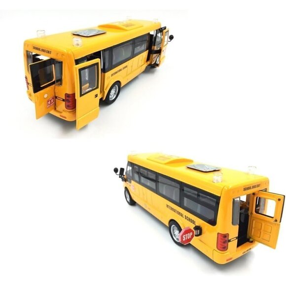 9" Pull Back School Bus Sounds Die-cast Metal Toy Vehicles With  Openable Doors - Picture 3 of 6